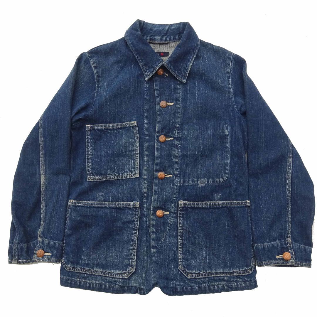 45rpmインディゴ 染 デニムカバーオール 1 メタル銅 R刺繍 藍染花柄