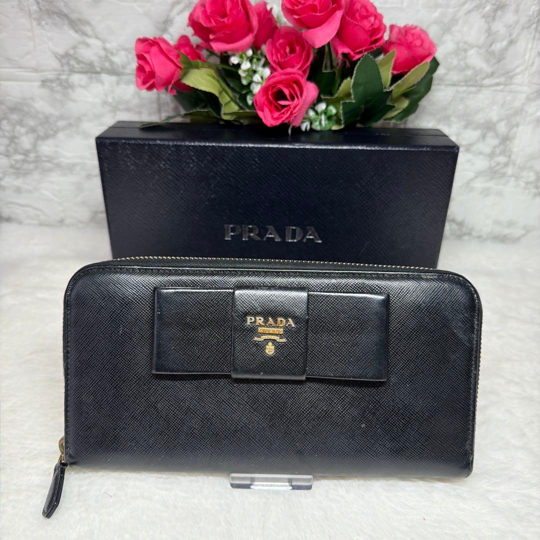 PRADA サフィアーノ リボン レザー 長財布 ブラック - メルカリ