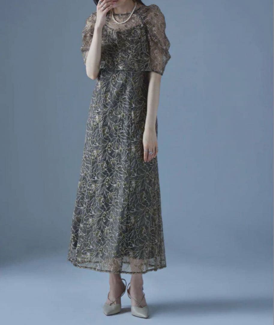 etoll刺繍レースレイヤードドレス チャコール エトル etoll. 刺繍レースレイヤードドレス （チャコール） -靴