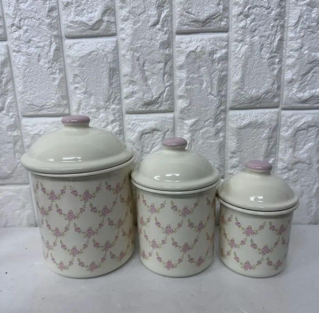 イマン imane 薔薇 キャニスター3点セット ローズ 廃番系　ホーロー