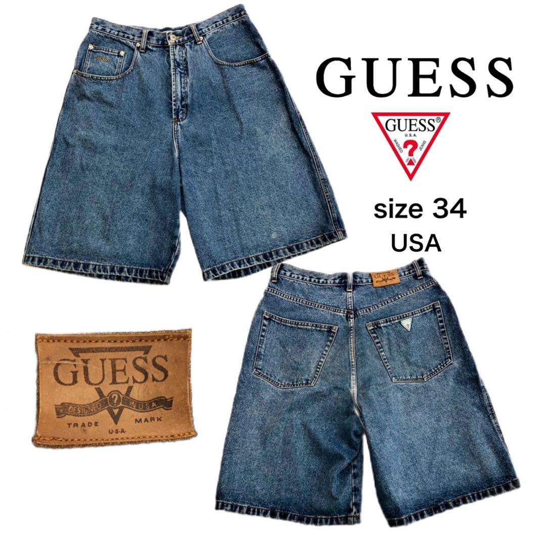 90s GUESS USA ゲス ワイドバギー デニムショーツ - メルカリ