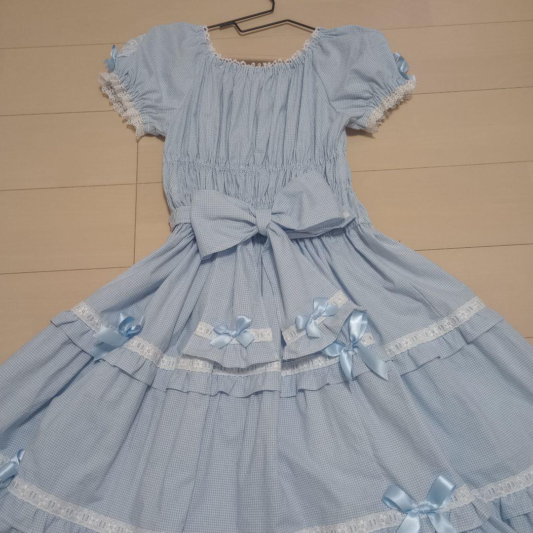 ハンドメイド　ロリィタ　リボンティアードワンピース