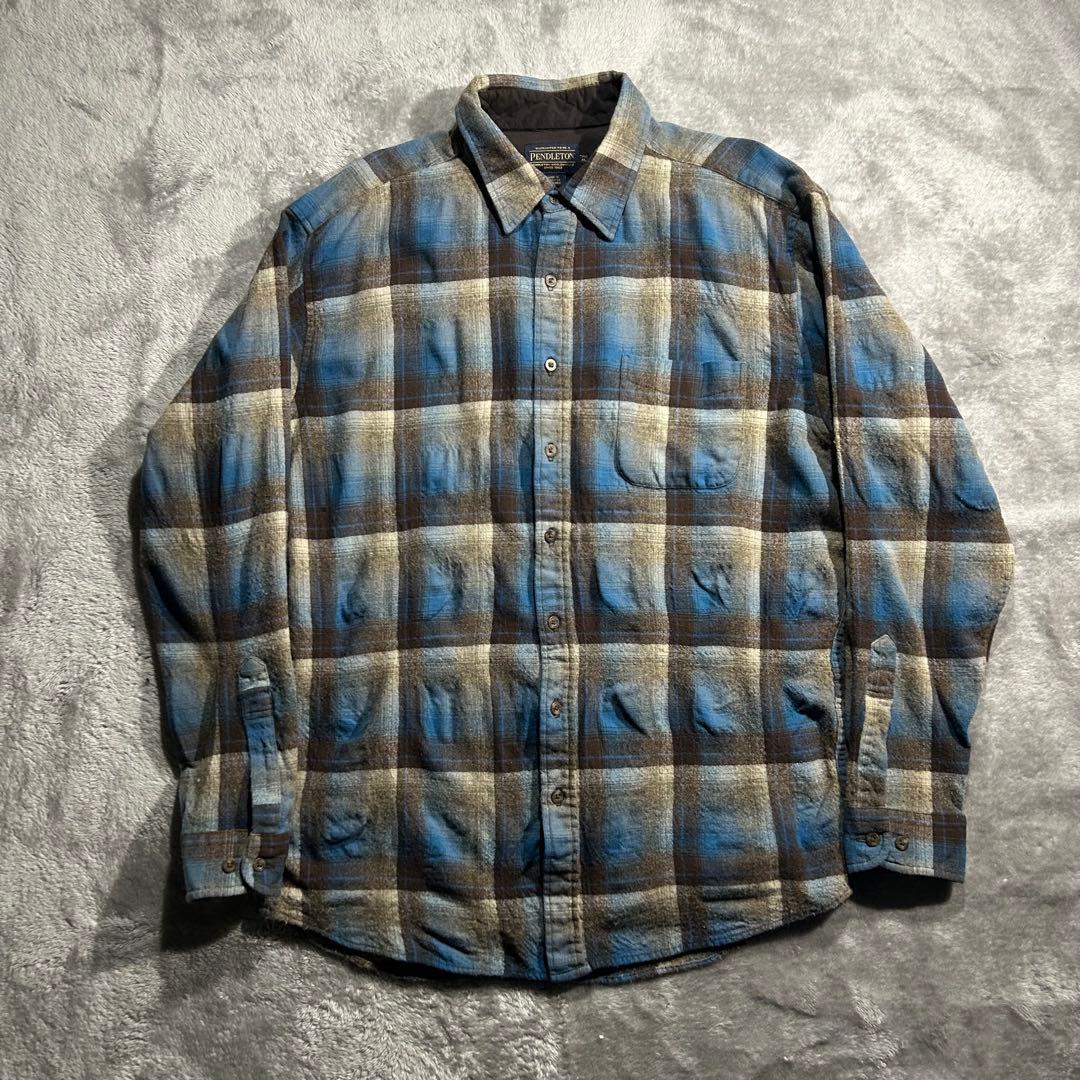 さ*と様 XL ペンドルトン ウールオンブレチェックシャツ シャドー 青