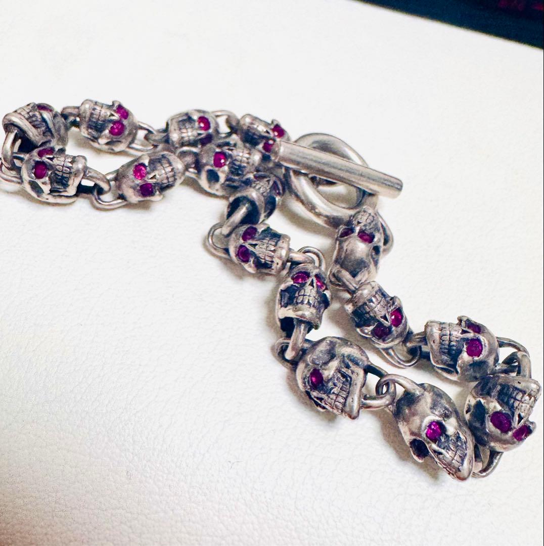42万円購入 天然ルビー ロックンライド スカルブレスレット シルバー