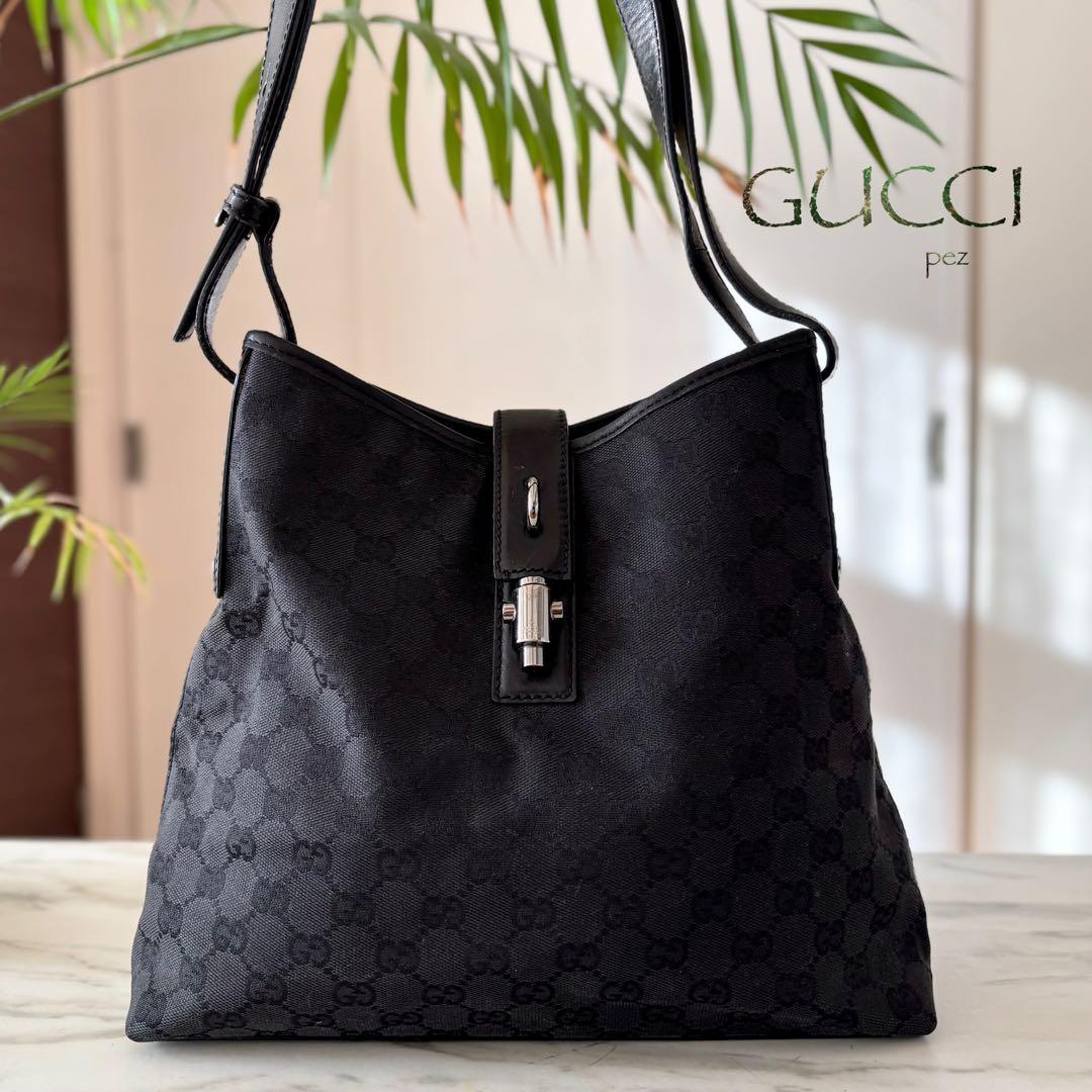 極美品 GUCCI グッチ ニュージャッキー レザートートバッグ グッチ ジャッキー〕ミディアム トートバッグ ・ブラック レザー