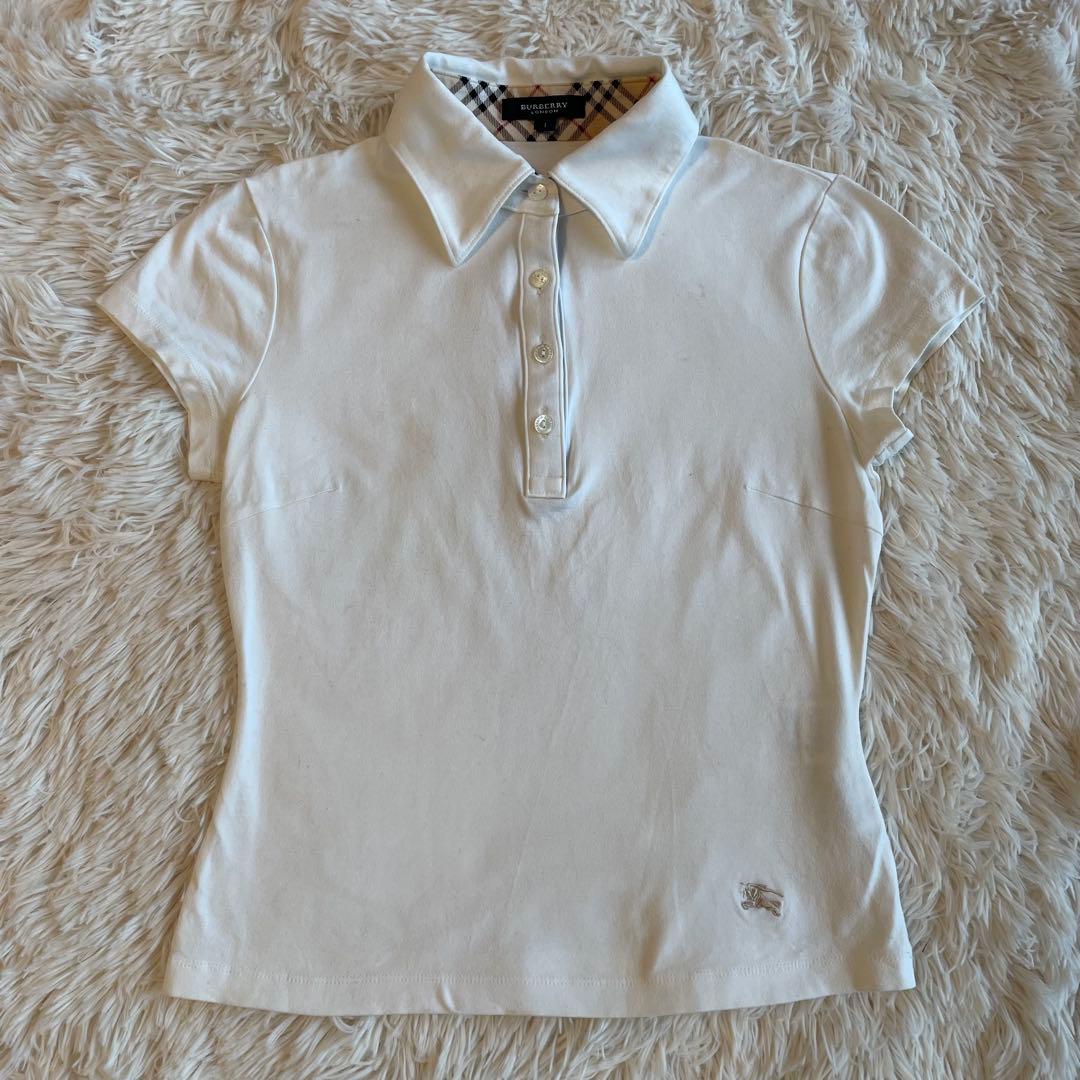 BURBERRY バーバリー 白 ポロシャツ ノバチェック S ワンポイント