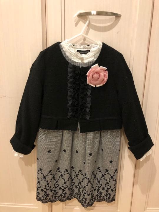 BEBEフォーマル ワンピース110、ブラウス120 ダブルクロス3way付け襟長袖ギャザーワンピース(110~130cm)(110cm