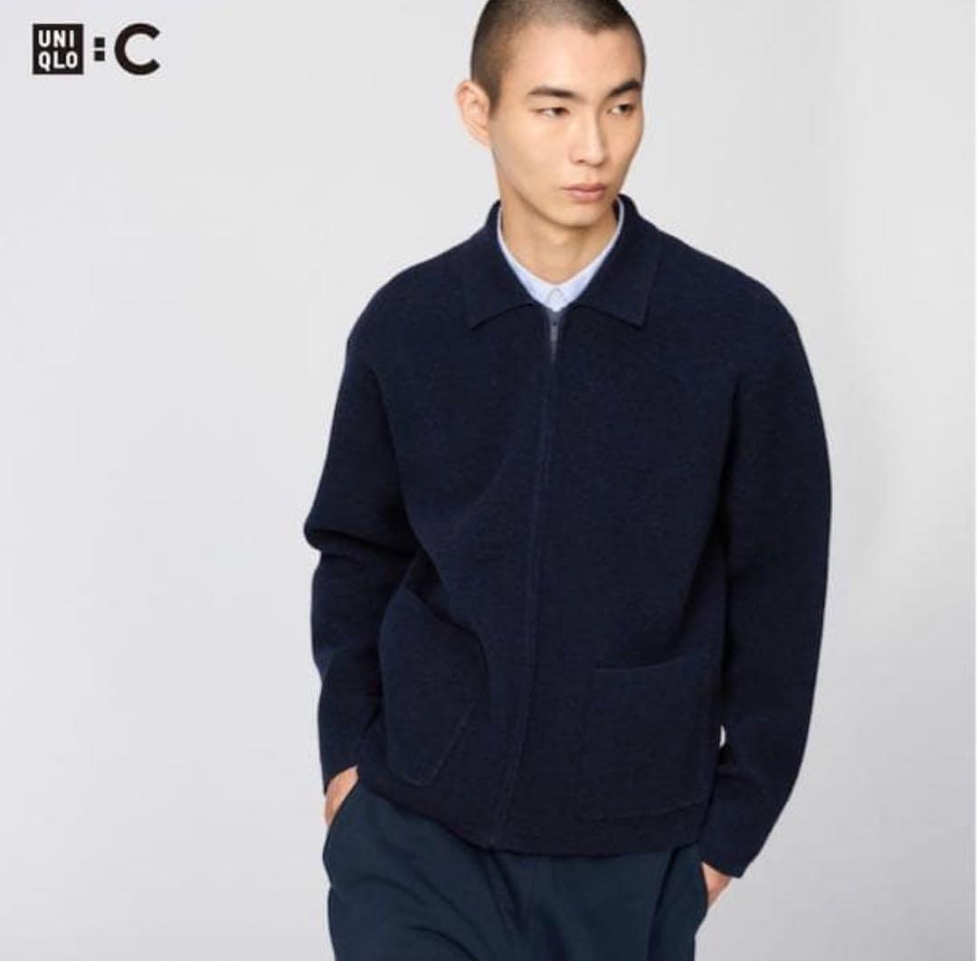 新品】UNIQLO C ネイビー ニットフルジップジャケット ネイビー M