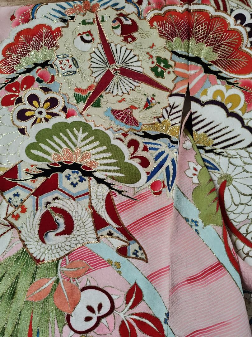 アンティーク振袖 ピンク 状態悪い 金駒刺繍　鳳凰 伝統柄振袖　牡丹刺繍　レトロ