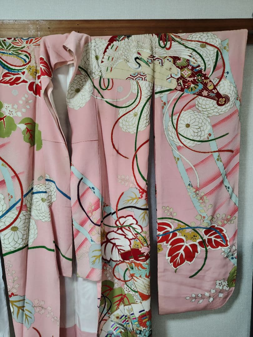 アンティーク振袖 ピンク 状態悪い 金駒刺繍　鳳凰 伝統柄振袖　牡丹刺繍　レトロ