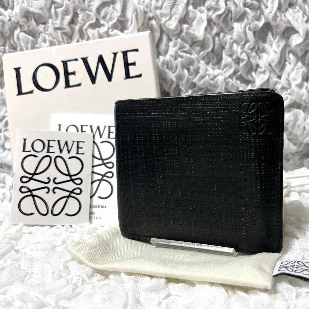 箱付美品✨LOEWE アナグラム　レザー 二つ折り財布　ロエベ　小銭入れ付　黒 LOEWE（ロエベ） 二つ折り財布 C565302X07 メンズ バイフォールド