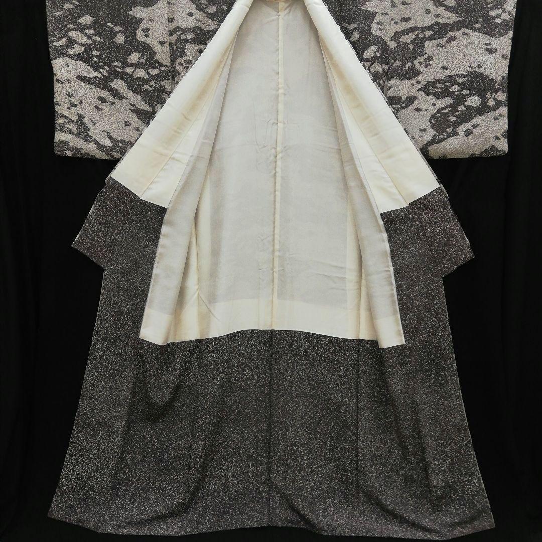 小紋(袷) (たたき染め 流氷紋様 個性的 モノトーン 作家 上質ちりめん)