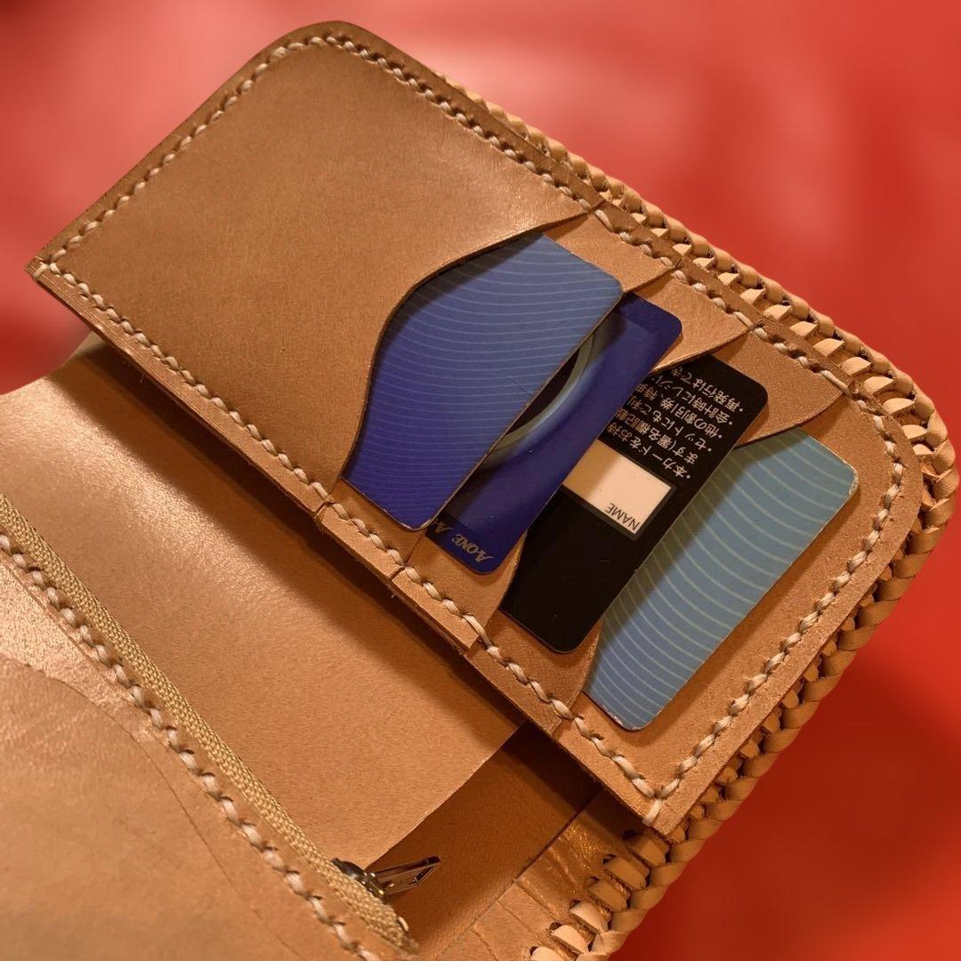 ハンドメイドレザークラフトダイヤモンドパイソンミドルウォレットヌメ