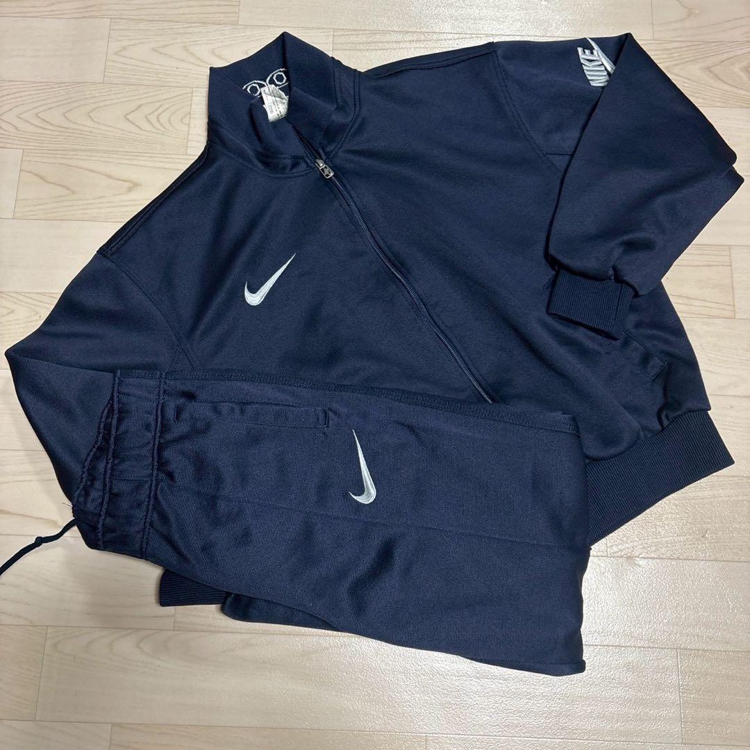 Nike ナイキ　90s ネイビー フルジップジャージ 上下セットアップ NIKE - 90'S ナイキ ジャージ 上下セットアップ 黒紫 L メンズ NIKE 柄