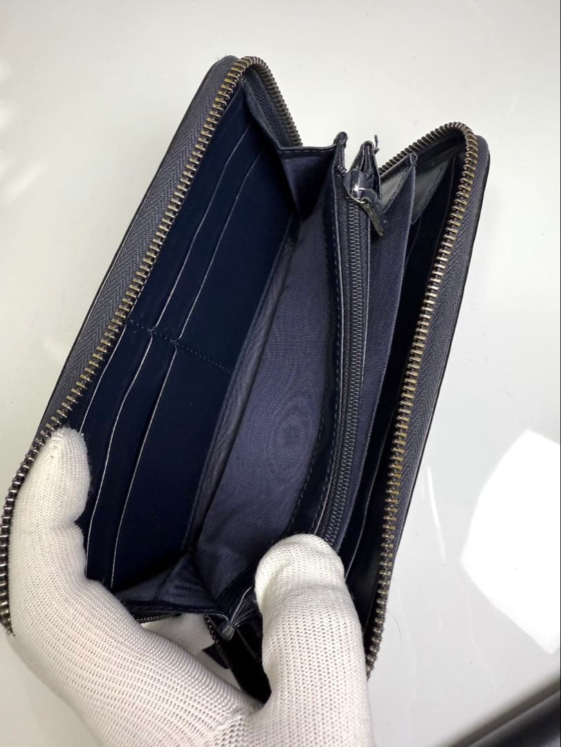 美品】GUCCI GG シマ ラウンドファスナー ネイビー人気のデザイン