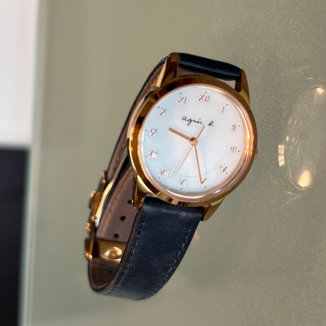 Agnes b. アナログ腕時計 ソーラー時計 ネイビー ホワイト レディース