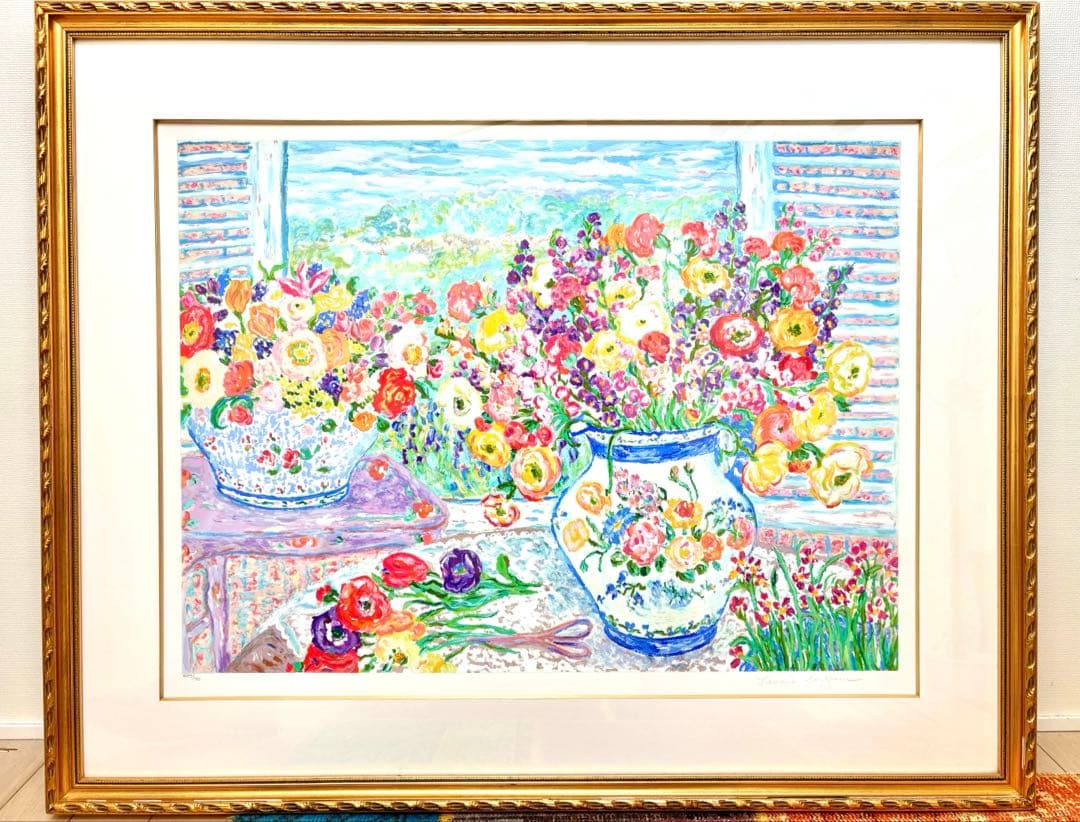 レスリー・セイヤー「フラワー・アンド・レース」シルクスクリーン