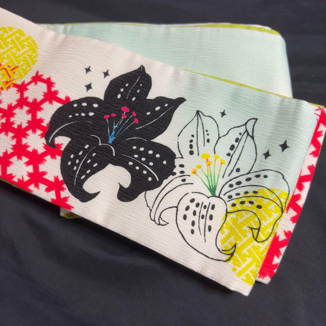 ハセガワアヤ　ばらいろ　半幅帯　ユリ　百合