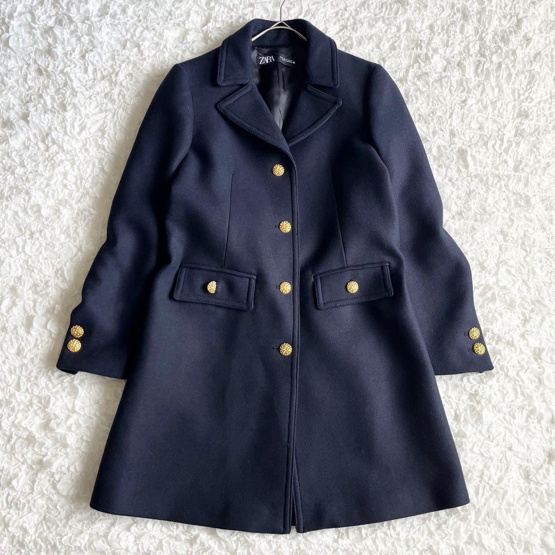 美品✨】ZARA×マンテコ ウールチェスターコート 金ボタン ネイビー