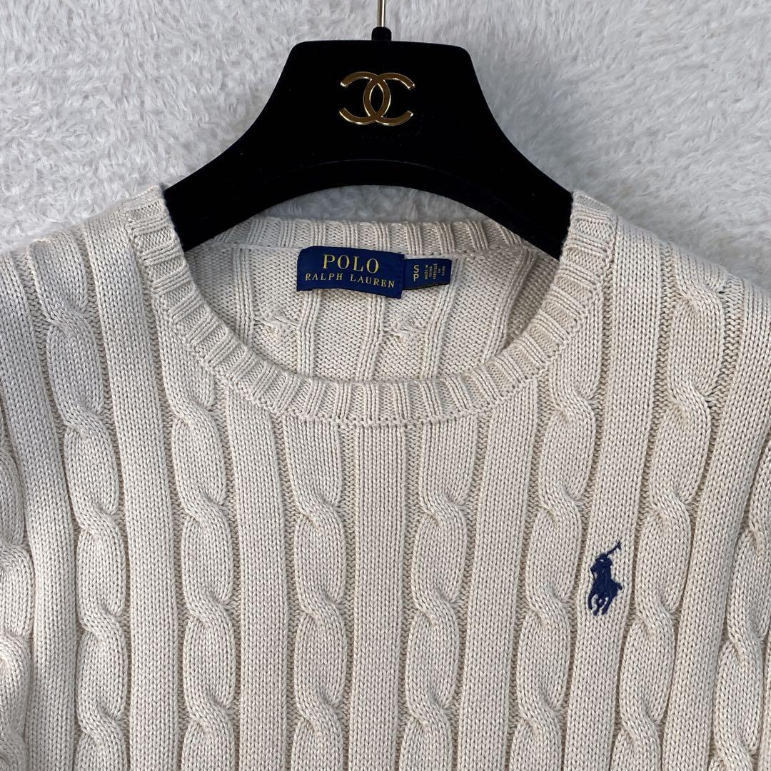 美品✳︎ポロラルフローレン ミルクティベージュ ケーブルニット M 綿