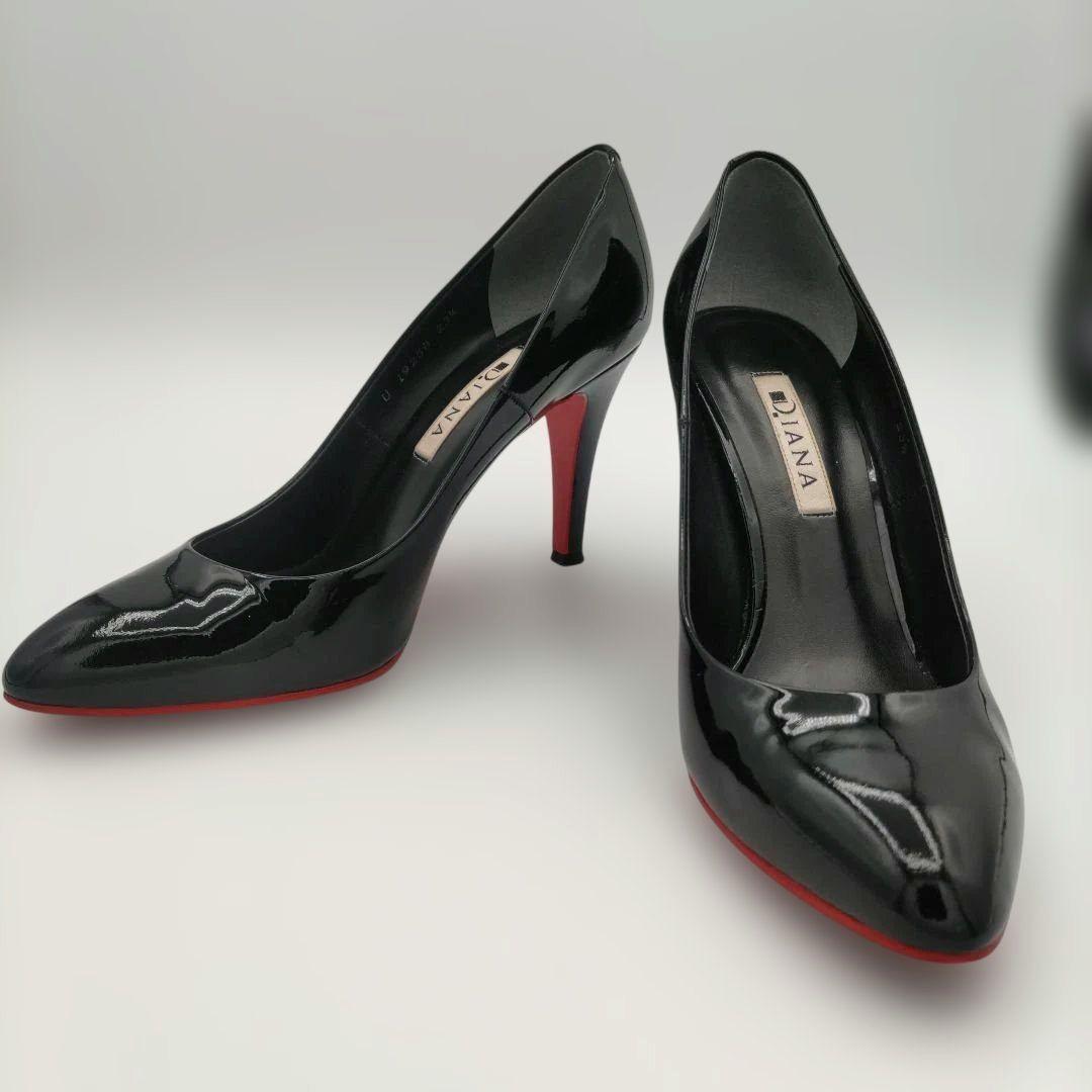 DIANA パンプス ブラック エナメル レッドソール アーモンドトゥ 日本
