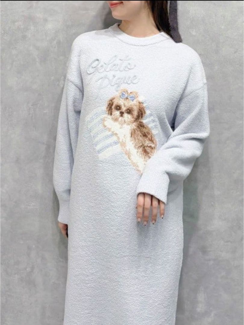 【新品未使用】ジェラートピケ♡シーズージャガードワンピース ブルー ジェラートピケ gelato pique シーズ―ジャガードワンピーズ （BLU