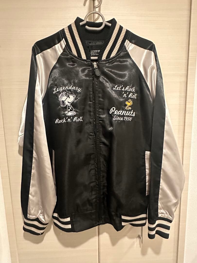 ピーナッツ サテンスカジャン スヌーピー 刺繍 ブラック - メルカリ