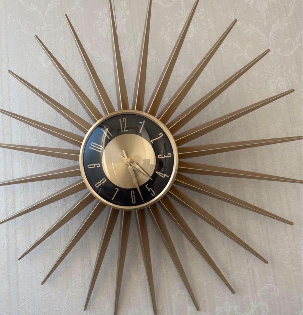エミッツタイム ミッドセンチュリー サンバースト 壁掛け時計 ゴールド