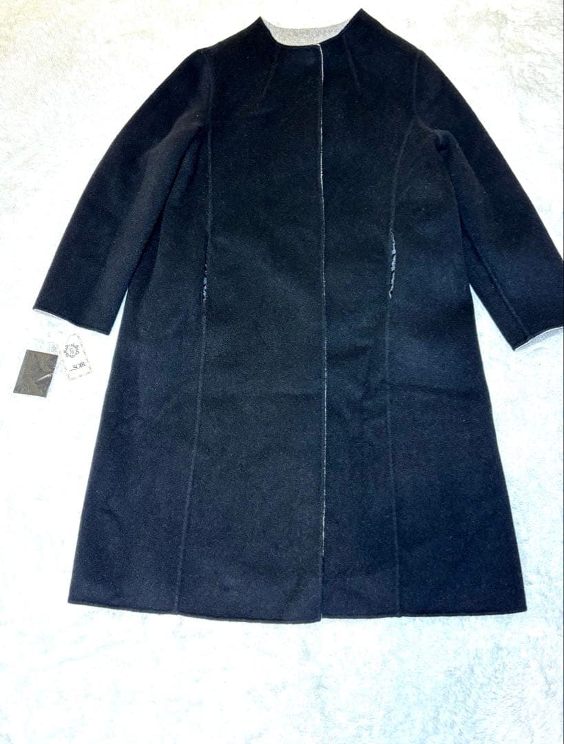 未使用タグ付】カシミヤ混 東京ソワール ノーカラーリバーコート