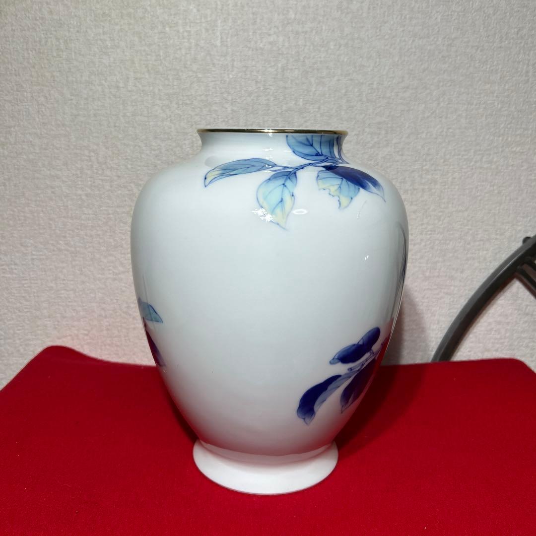 AWAZON-深川製磁 オールド深川 染付色絵柿図 花瓶 花入 宮内庁御用達