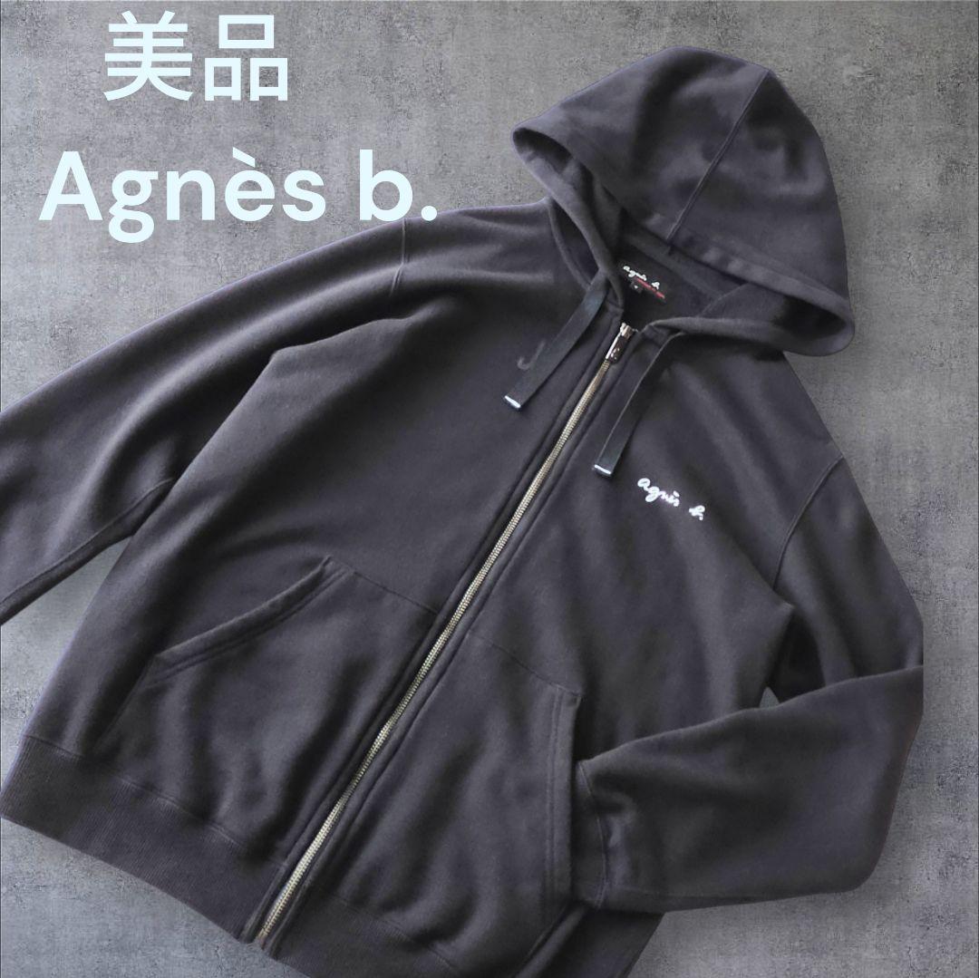 美品　アニエスベー　ジップアップ　パーカー　ブラック　黒　ロゴ