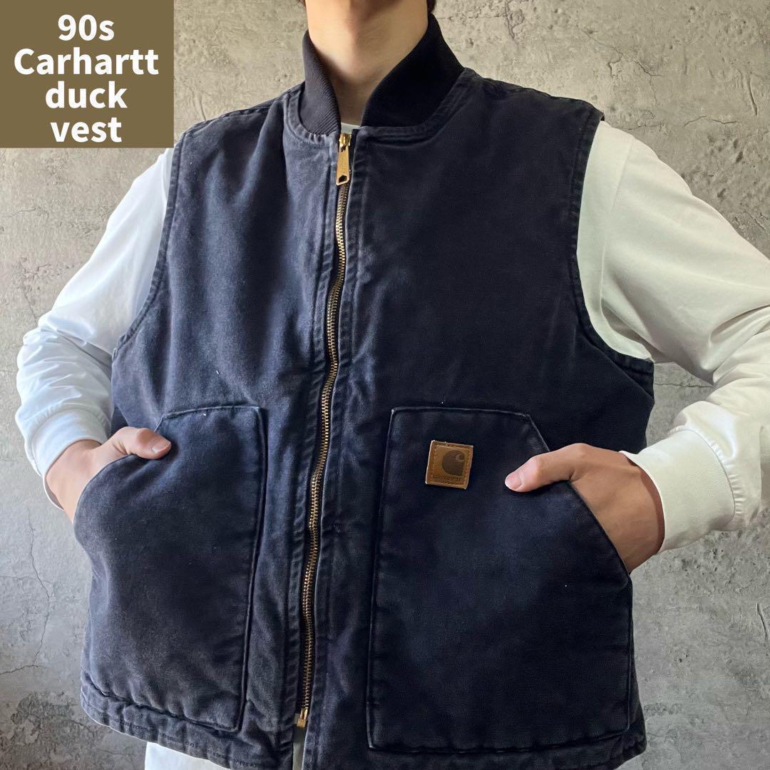 90s古着 Carhartt カーハート ダックベスト メキシコ製 革パッチ