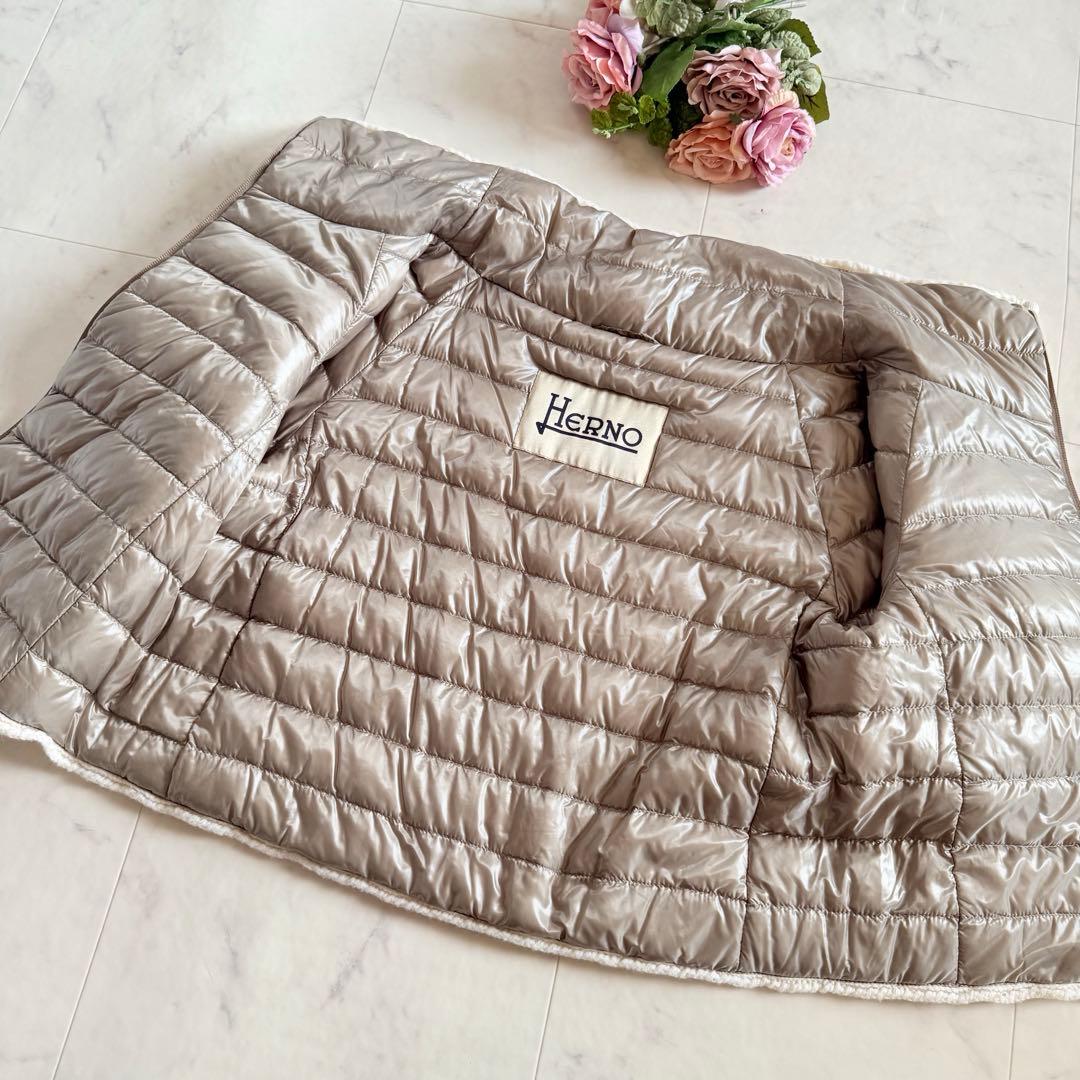 美品☆HERNO ケーブルニット切替 異素材コンビ ダウンジャケット 42