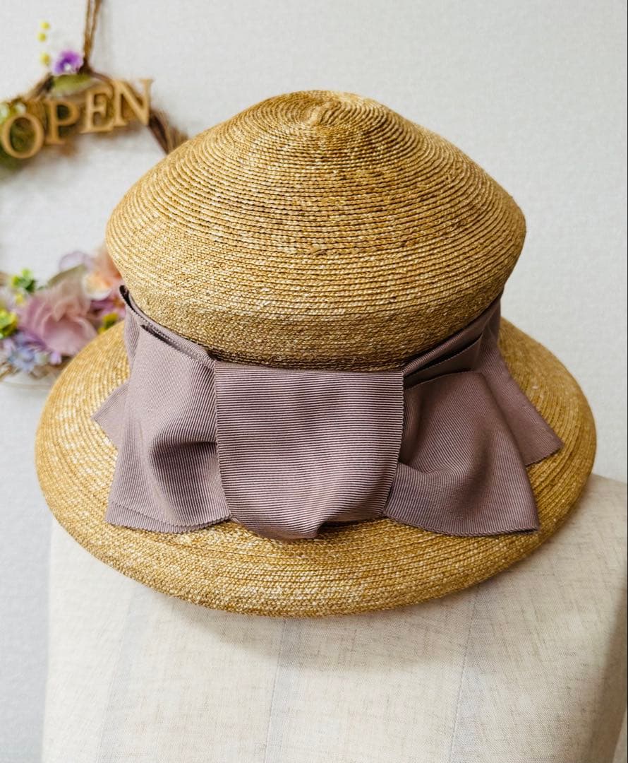 旅行に！COTTAGEの帽子 麦わら帽子 べージュリボン付き - 帽子最低 価格