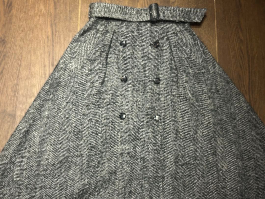 エブール ebure ヘリンボーン ダブルボタン フレアロングスカート 38