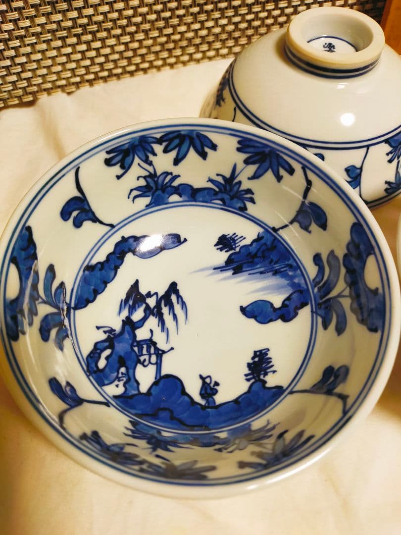 源右衛門　古染付山水絵　飯碗　５客