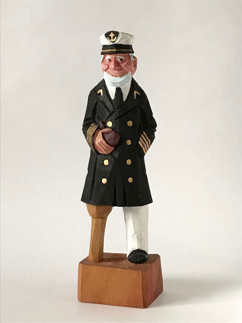 全長30cm ビンテージ 木彫り 置物 マドロス人形 船長 水兵 海賊 - メルカリ