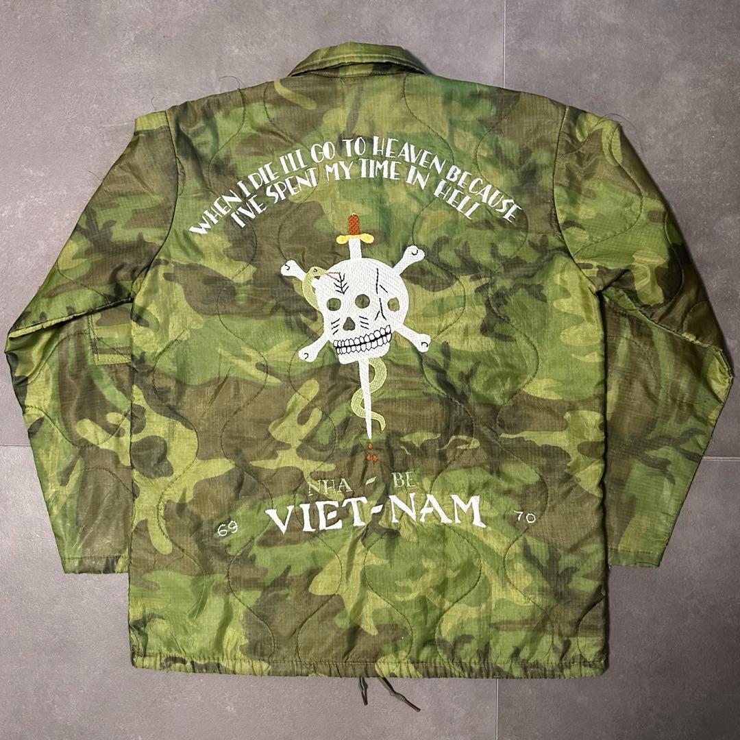 60s ベトジャン 迷彩 スカル 骸骨 スカジャン 刺繍 裏地なし