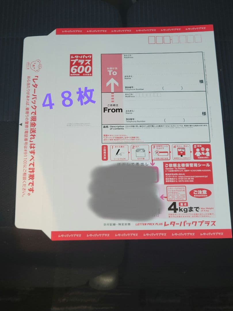 日本郵便 レターパックプラス 48枚 レターパックプラス（600円）（20部セット）｜郵便局のネットショップ