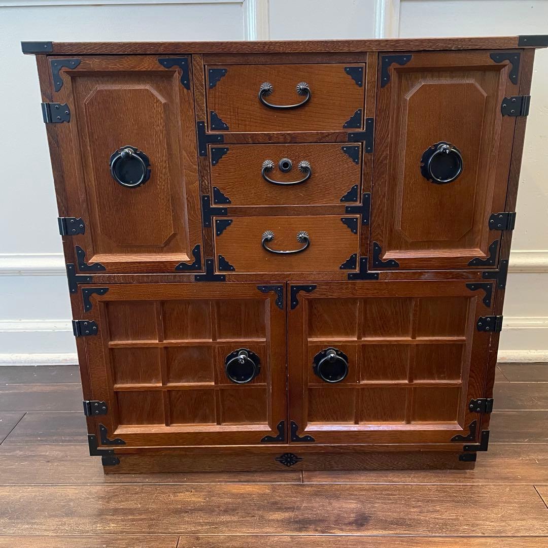 希少 箪笥 裁縫箱 木箱 からくり 隠し有り 古道具 和ダンス レトロ 希少】民芸調 からくり小箪笥 ジュエリー入れ 裁縫箱 和箪笥 鍵付 小物