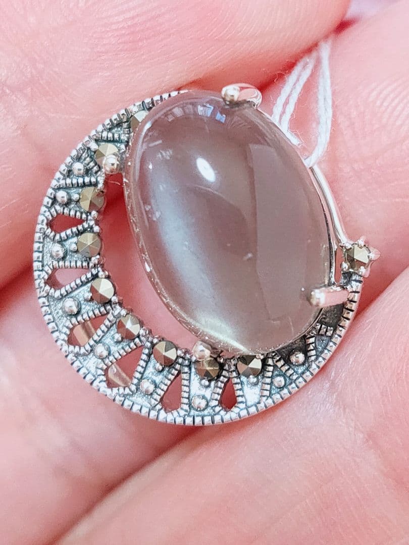 未使用品 碌山 月 天然ムーンストーン シルバー ブローチ 兼