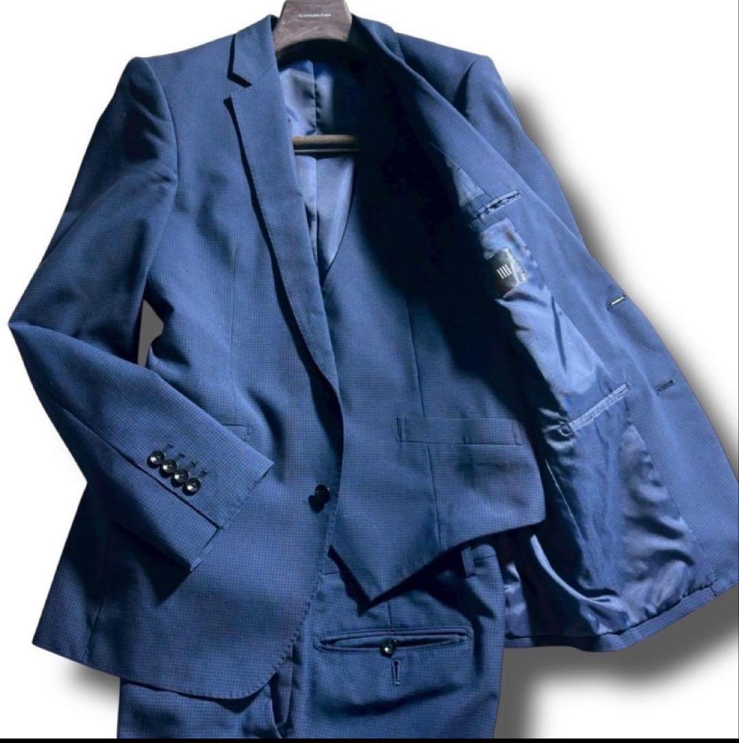 美品！スーツセレクト 3ピース セットアップ ネイビー シャドー