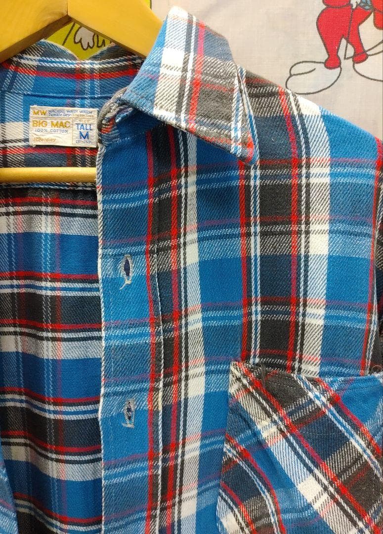 70s★VTG BIGMAC/JCペニーネルシャツ コットン100%USA /M