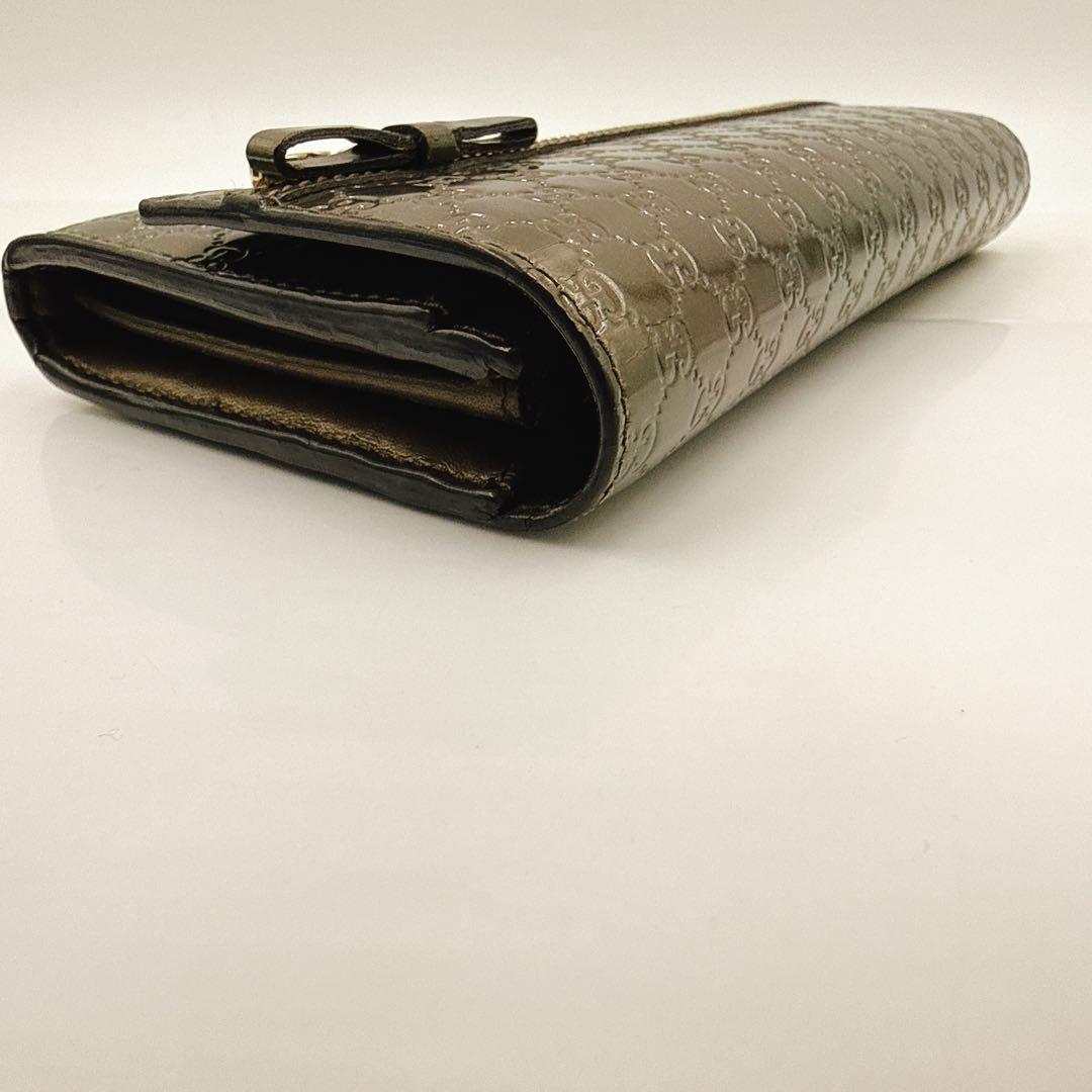 GUCCI グッチ 長財布 マイクロGG パテントレザー リボン 253405