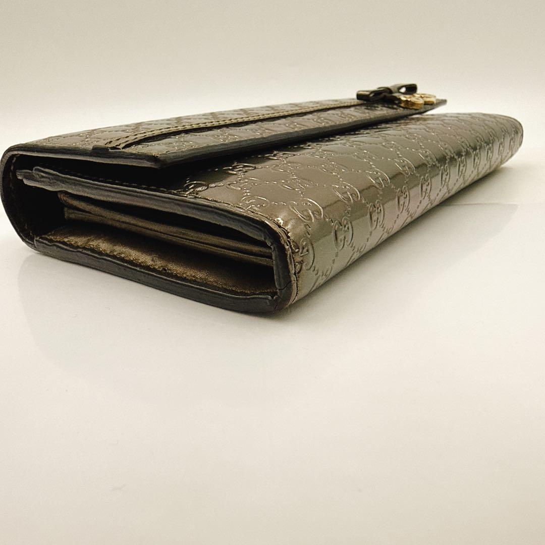 GUCCI グッチ 長財布 マイクロGG パテントレザー リボン 253405