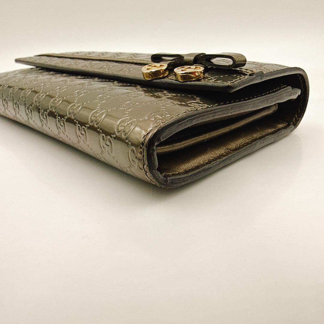 GUCCI グッチ 長財布 マイクロGG パテントレザー リボン 253405