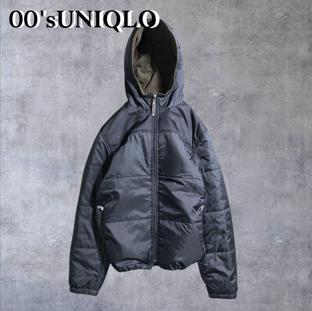 00's オールドユニクロ 黒 ブラック パーカー 異素材 中綿ジャケット