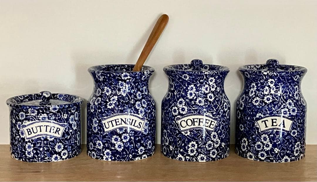 ⭐︎レアBurleigh ヴィンテージバーレイ ブルーキャリコ キャニスター