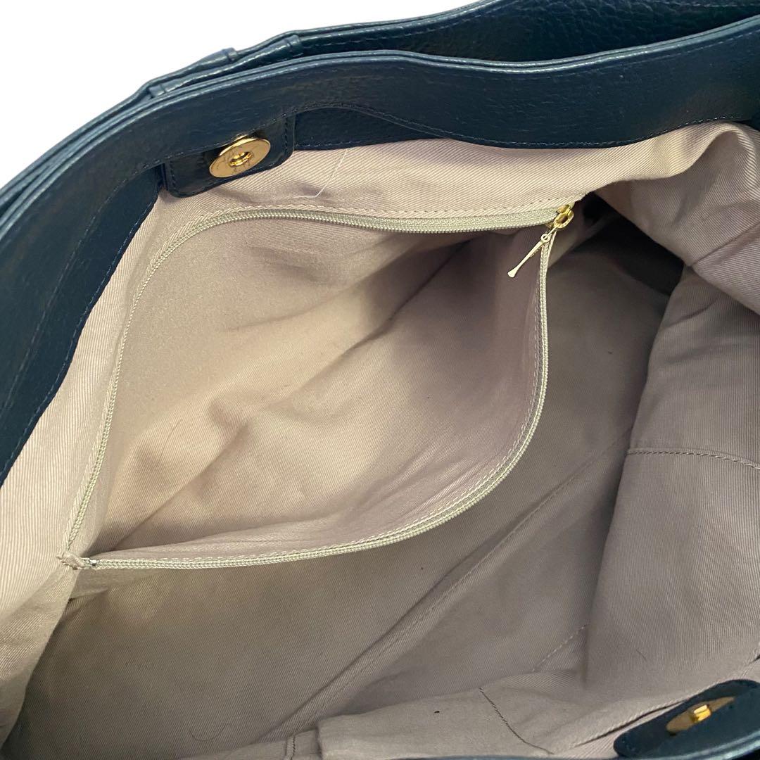 極美品 アタオ エルヴィ A4可 2way ショルダーバッグ ネイビー レザー