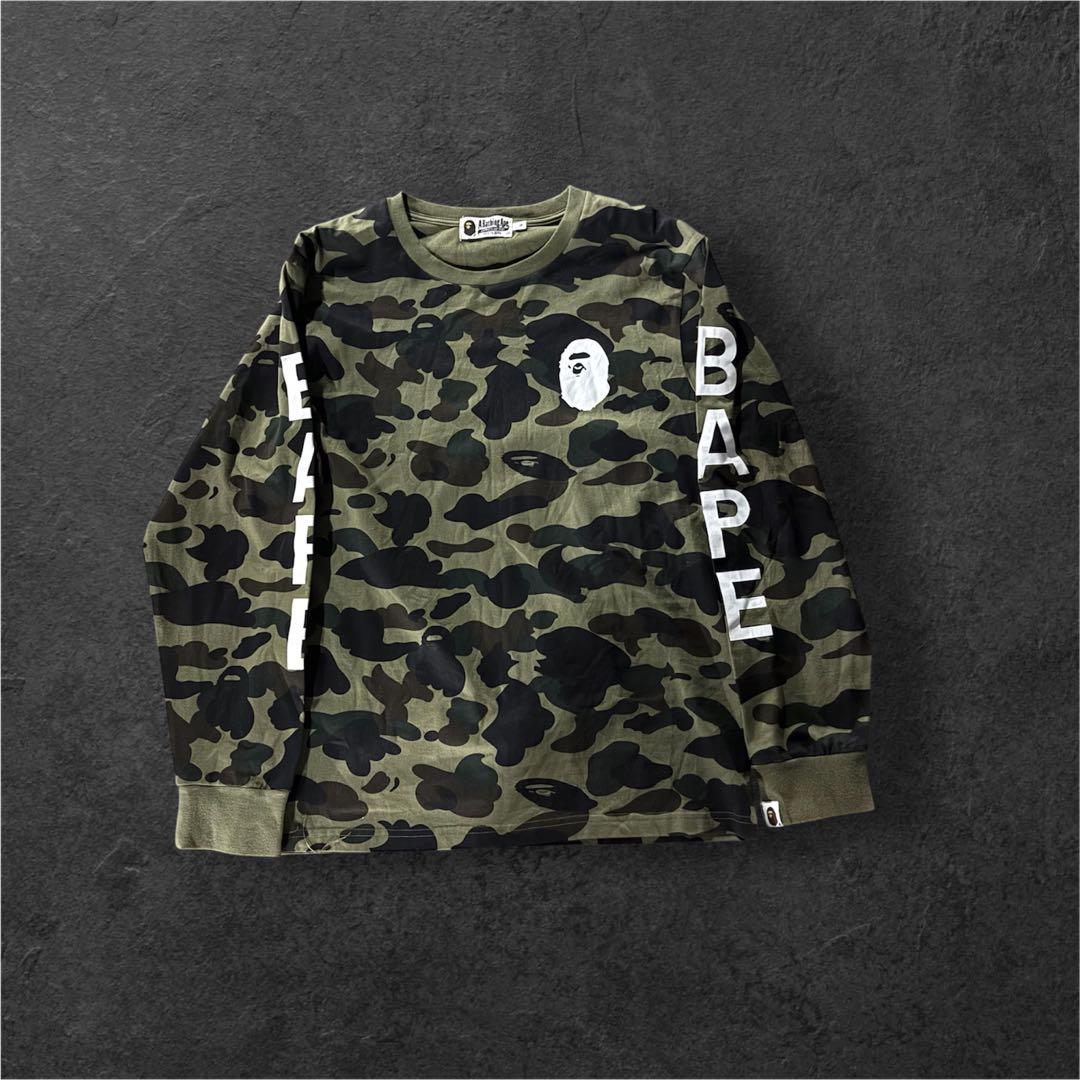 「美品」　BAPE 迷彩　人気カラー　ロンT 短丈　y2k A Bathing Ape】アベイシングエイプ シャークタイガー 迷彩ロンT